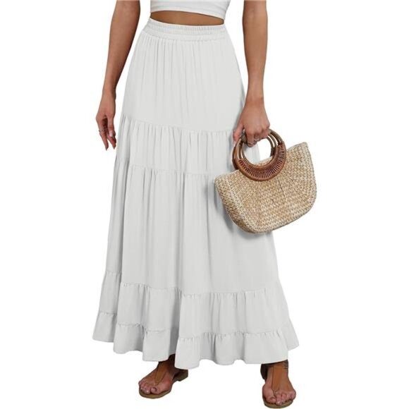 Dresses & Skirts - Women's Maxi Skirt Elastic High Waist Swing Flowy Pleated Boho Long Skirt